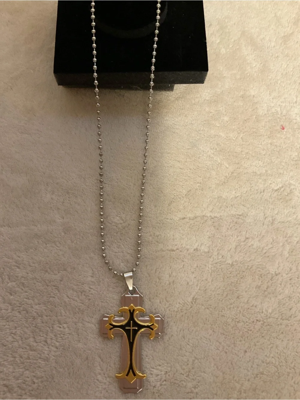 Two-Tone Cross Pendant Necklace in Silver and Yellow
